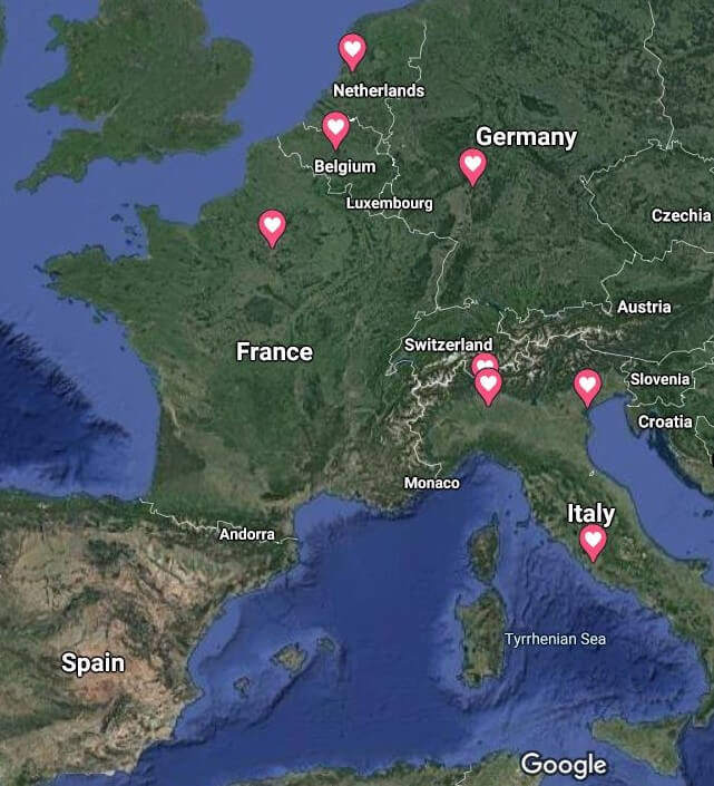 Visited places in Europe
